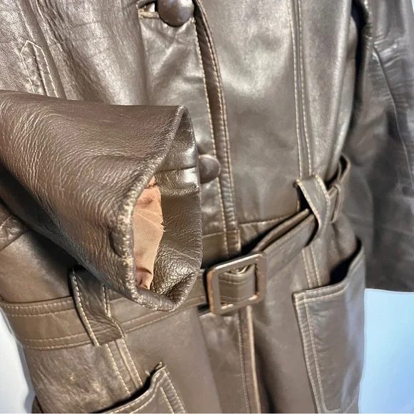 Vintage Olympic Long Leather Coat, Removable Faux Fur Liner - Picture 5 of 16